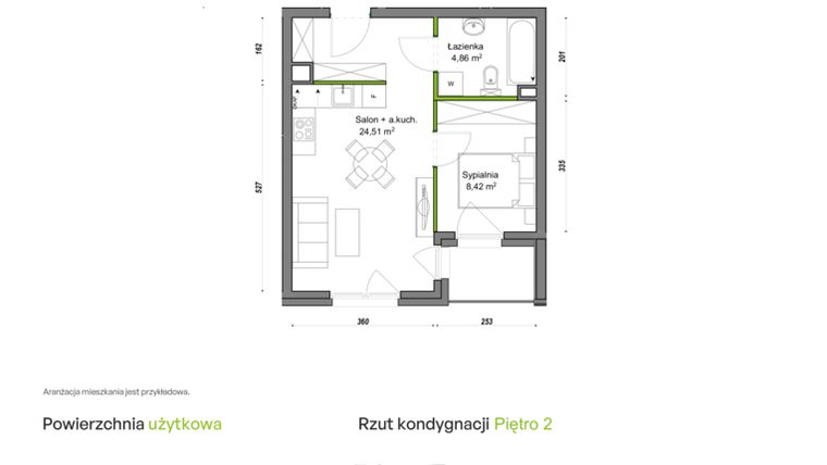 Rzut - Mieszkanie na sprzedaż 2 pokoje o powierzchni 37,53 m² - numer D2/G/12 w Orawska Vita