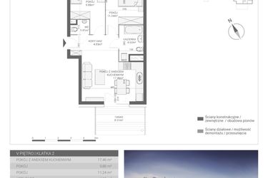 Rzut - Mieszkanie na sprzedaż 3 pokoje o powierzchni 49,44 m² - numer M49 w Apartamenty Przystań bud. F
