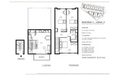 Rzut - Mieszkanie na sprzedaż 3 pokoje o powierzchni 96,1 m² - numer B1/M2 w Wille Estezja
