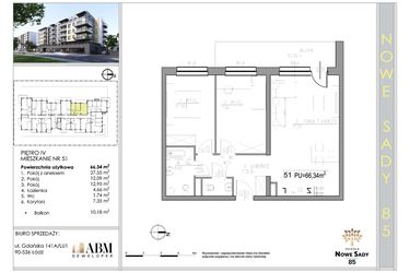 Rzut - Mieszkanie na sprzedaż 3 pokoje o powierzchni 66,53 m² - numer 51 w Nowe Sady 85