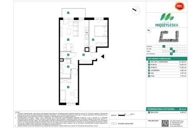 Rzut - Mieszkanie na sprzedaż 3 pokoje o powierzchni 60,15 m² - numer 93 w Osiedle Międzyleska - etap II