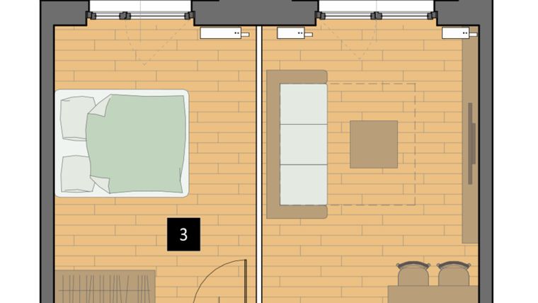 Rzut - Mieszkanie na sprzedaż 2 pokoje o powierzchni 42,01 m² - numer B2 w Mazowiecka 115