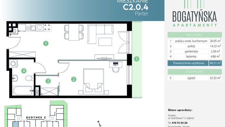 Rzut - Mieszkanie na sprzedaż 2 pokoje o powierzchni 48,31 m² - numer C2.0.4 w Bogatyńska Apartamenty etap 3