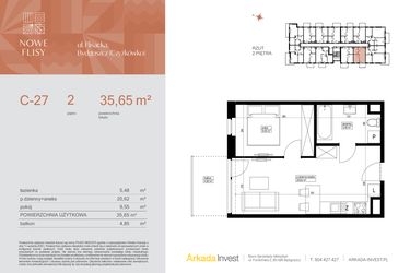 Rzut - Mieszkanie na sprzedaż 2 pokoje o powierzchni 35,65 m² - numer M27_NF.c w Nowe Flisy II