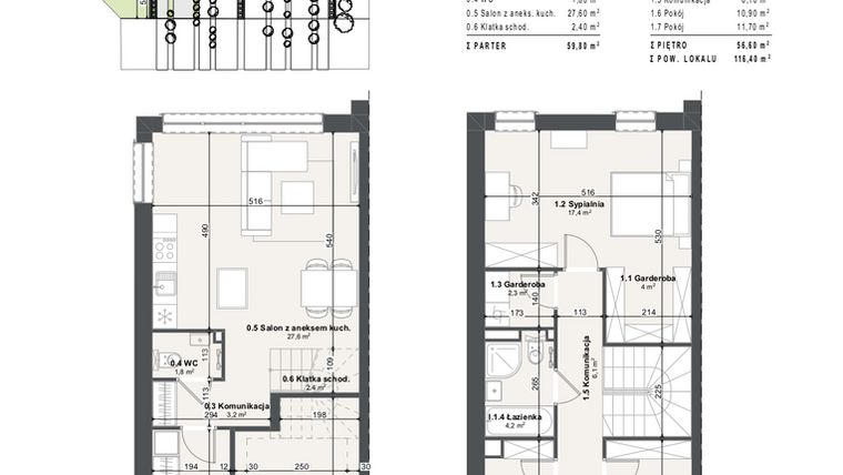 Rzut - Dom na sprzedaż 5 pokoi o powierzchni 116,4 m² - numer 1a w Domy na Przylesiu etap II
