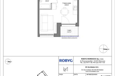 Rzut - Mieszkanie na sprzedaż 1 pokój o powierzchni 27,63 m² - numer B.1M07 w Leszczyńskich 2