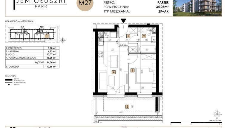 Rzut - Mieszkanie na sprzedaż 2 pokoje o powierzchni 34,06 m² - numer M27 w Jemiołuszki Park