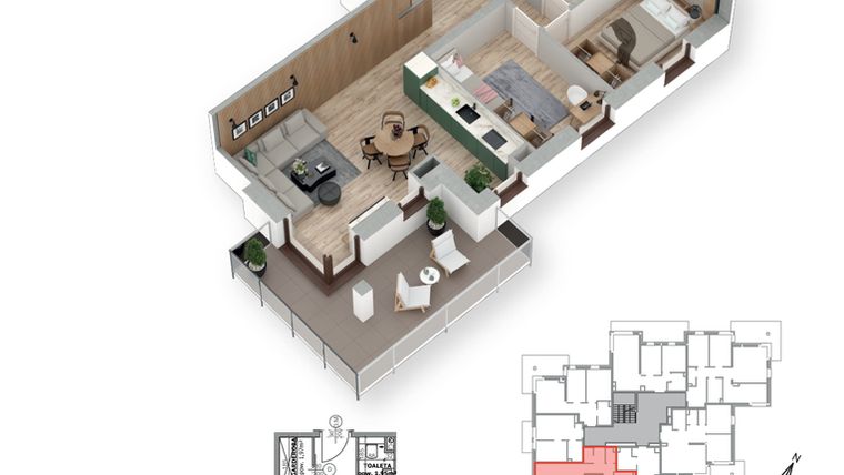 Rzut - Mieszkanie na sprzedaż 3 pokoje o powierzchni 63,01 m² - numer 7 w Villa Park - Etap III
