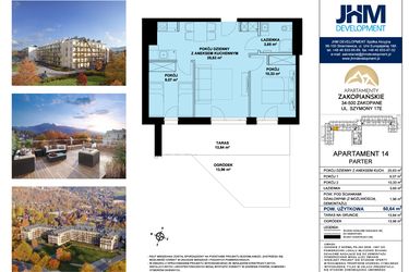 Rzut - Mieszkanie na sprzedaż 3 pokoje o powierzchni 50,74 m² - numer 14 w Apartamenty Zakopiańskie