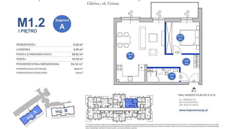 Rzut - Mieszkanie na sprzedaż 2 pokoje o powierzchni 48,94 m² - numer M1.2 w Osiedle Majowe 2.0 etap II