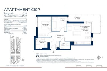 Rzut - Mieszkanie na sprzedaż 3 pokoje o powierzchni 55,4 m² - numer C10.7 w Sol Marina etap III