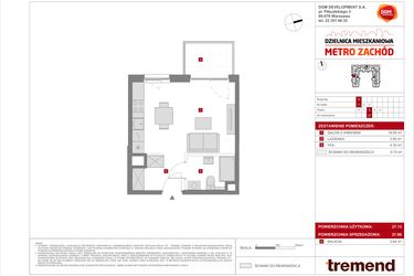 Rzut - Mieszkanie na sprzedaż 1 pokój o powierzchni 27,86 m² - numer A.27 w Dzielnica Mieszkaniowa Metro Zachód - etap 8.1