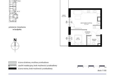 Rzut - Mieszkanie na sprzedaż 2 pokoje o powierzchni 33,89 m² - numer 38 w Kwarcowe Wzgórze - bud. 2