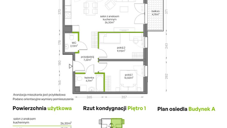 Rzut - Mieszkanie na sprzedaż 3 pokoje o powierzchni 60,19 m² - numer A/1/21 w Niepołomicka Vita