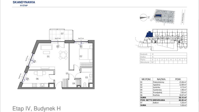 Rzut - Mieszkanie na sprzedaż 2 pokoje o powierzchni 58,1 m² - numer HA0002 w Park Skandynawia V