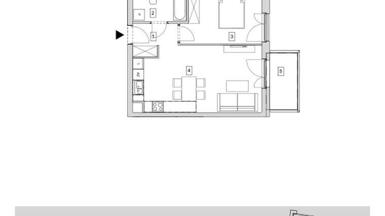 Rzut - Mieszkanie na sprzedaż 2 pokoje o powierzchni 44,98 m² - numer B5-K2-3-3 w ATAL Strachowicka II