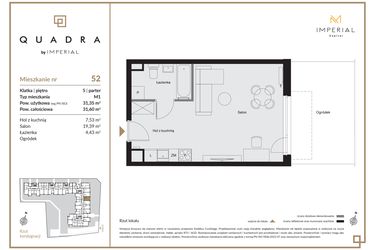 Rzut - Mieszkanie na sprzedaż 1 pokój o powierzchni 31,35 m² - numer 52 w QUADRA