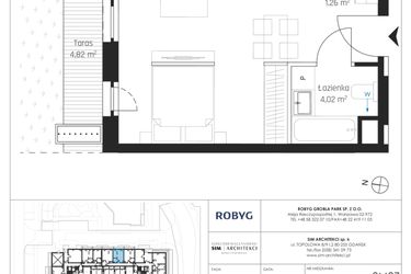Rzut - Mieszkanie na sprzedaż 1 pokój o powierzchni 33,84 m² - numer I.0M07 w Nadmotławie Apartments etap I