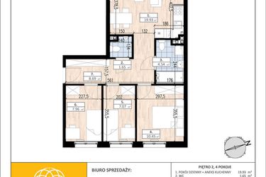 Rzut - Mieszkanie na sprzedaż 4 pokoje o powierzchni 60,29 m² - numer A1/2/2 w ACCANTO