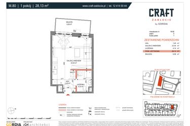 Rzut - Mieszkanie na sprzedaż 1 pokój o powierzchni 28,13 m² - numer A1.M.80 w Craft Zabłocie