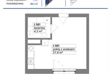 Rzut - Mieszkanie na sprzedaż 1 pokój o powierzchni 26,1 m² - numer 101 w Reda City etap III