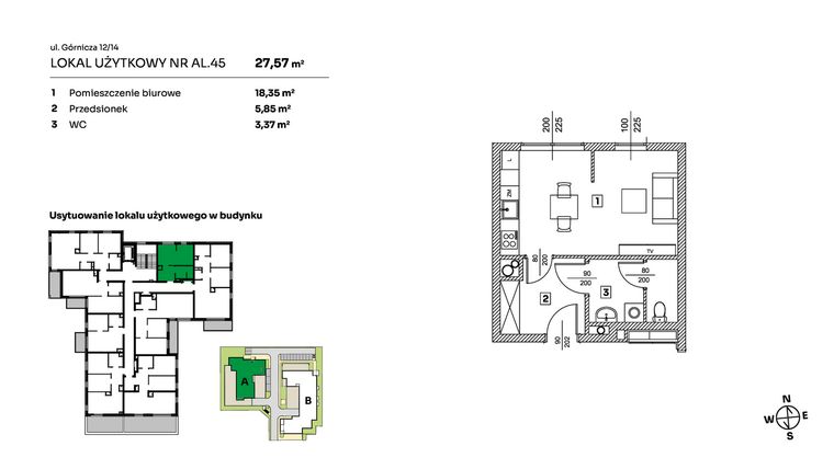 Rzut - Mieszkanie na sprzedaż 1 pokój o powierzchni 27,57 m² - numer AL.45 w Parkove Love - apartamenty inwestycyjne