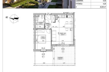Rzut - Mieszkanie na sprzedaż 2 pokoje o powierzchni 42,85 m² - numer M.B8.00.03 w Osiedle Harmonia bud. B8