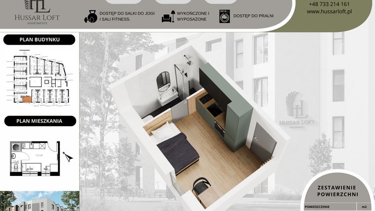 Rzut - Mieszkanie na sprzedaż 1 pokój o powierzchni 13,9 m² - numer 7 w Hussar Loft - Apartamenty inwestycyjne