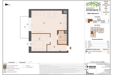 Rzut - Mieszkanie na sprzedaż 2 pokoje o powierzchni 48,32 m² - numer 31A w Ogrody Andersena