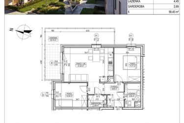 Rzut - Mieszkanie na sprzedaż 3 pokoje o powierzchni 58,4 m² - numer M.B8.00.06 w Osiedle Harmonia bud. B8