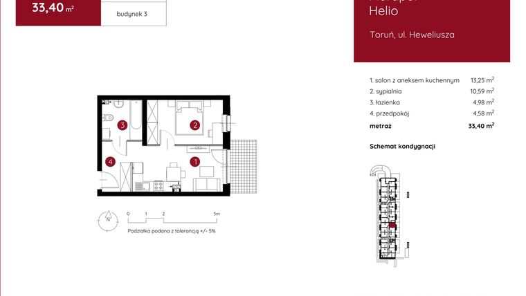 Rzut - Mieszkanie na sprzedaż 2 pokoje o powierzchni 33,29 m² - numer 3.A.0.09 w Murapol Helio