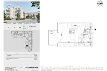 Rzut - Mieszkanie na sprzedaż 1 pokój o powierzchni 26,35 m² - numer A34 w Aleja Mickiewicza