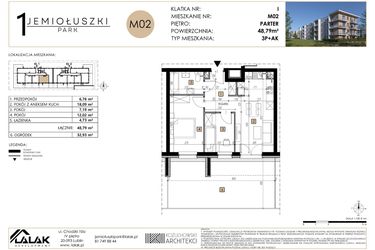 Rzut - Mieszkanie na sprzedaż 3 pokoje o powierzchni 48,79 m² - numer M02 w Jemiołuszki Park
