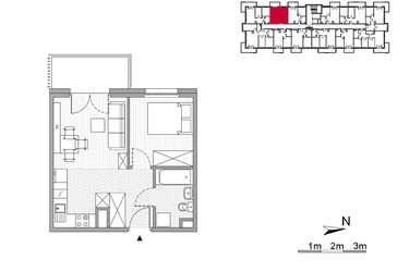 Rzut - Mieszkanie na sprzedaż 2 pokoje o powierzchni 33,58 m² - numer 22 w ul. Powstańców/os. Piastów bud. F