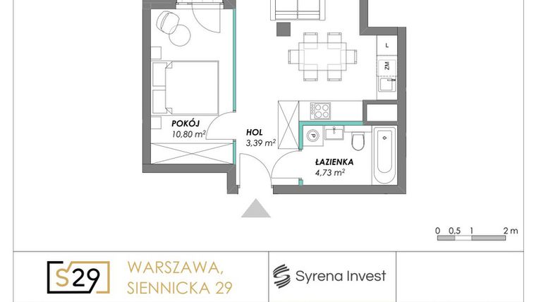 Rzut - Mieszkanie na sprzedaż 2 pokoje o powierzchni 42,91 m² - numer 15 w Siennicka 29