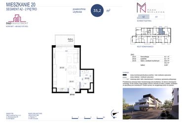 Rzut - Mieszkanie na sprzedaż 1 pokój o powierzchni 35,2 m² - numer A2-20 w Park Mielecka