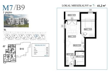 Rzut - Mieszkanie na sprzedaż 2 pokoje o powierzchni 41,2 m² - numer B9M7 w Przystań Rumia