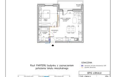 Rzut - Mieszkanie na sprzedaż 2 pokoje o powierzchni 44,15 m² - numer 5 w Osiedle Foresto