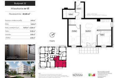 Rzut - Mieszkanie na sprzedaż 3 pokoje o powierzchni 61,05 m² - numer 17 w Novum Rumia - bud. 22