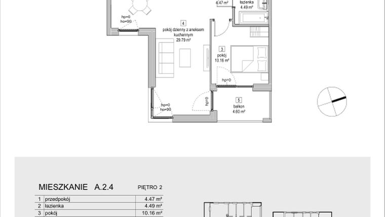 Rzut - Mieszkanie na sprzedaż 2 pokoje o powierzchni 48,91 m² - numer A.2.4 w ATAL Symbioza IA