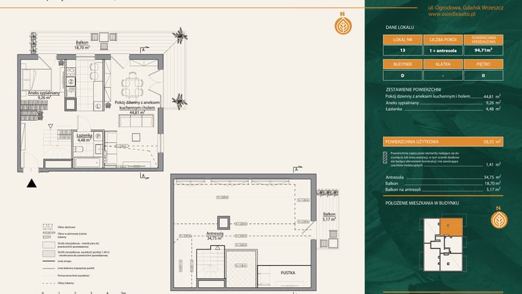 Rzut - Mieszkanie na sprzedaż 2 pokoje o powierzchni 94,71 m² - numer D.13 w Aalto