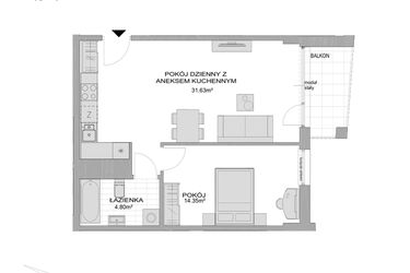Rzut - Mieszkanie na sprzedaż 2 pokoje o powierzchni 51,75 m² - numer CP/R7/94 w Centralpark