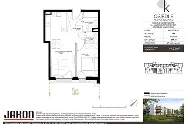 Rzut - Mieszkanie na sprzedaż 2 pokoje o powierzchni 44,32 m² - numer 34A.21 w Osiedle Konopnickiej etap II