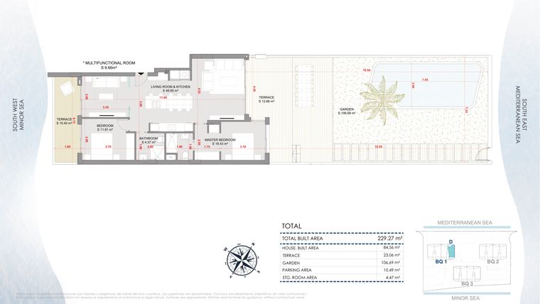 Rzut - Mieszkanie na sprzedaż 3 pokoje o powierzchni 229,27 m² - numer 0-EG-D w Apartamenty w La Manga del Mar Menor - 47236454