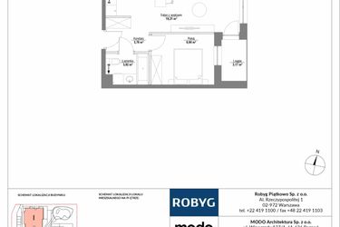 Rzut - Mieszkanie na sprzedaż 2 pokoje o powierzchni 36,79 m² - numer 1M06 w Początek Piątkowo bud. I