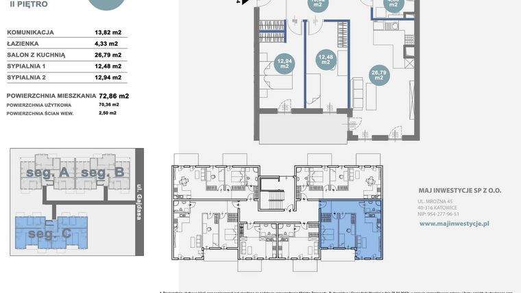 Rzut - Mieszkanie na sprzedaż 3 pokoje o powierzchni 72,86 m² - numer C2.4 w Nowy Radzionków