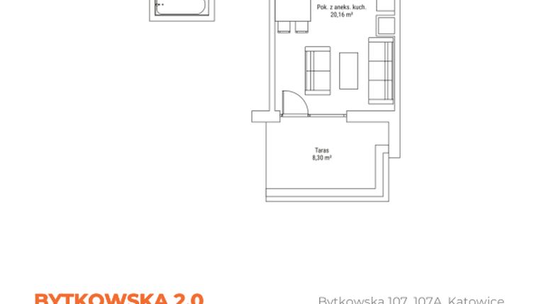 Rzut - Mieszkanie na sprzedaż 1 pokój o powierzchni 30,14 m² - numer A_M82 w Bytkowska 2.0