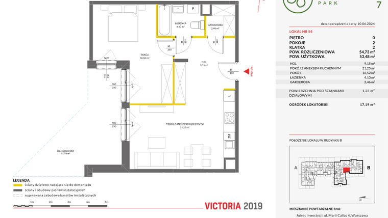 Rzut - Mieszkanie na sprzedaż 2 pokoje o powierzchni 54,73 m² - numer 54 w Olchowy Park VII