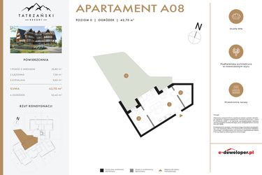 Rzut - Mieszkanie na sprzedaż 2 pokoje o powierzchni 42,7 m² - numer A08 w Tatrzański Resort