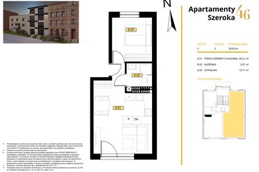 Rzut - Mieszkanie na sprzedaż 2 pokoje o powierzchni 38,5 m² - numer M8 w Apartamenty Szeroka 46